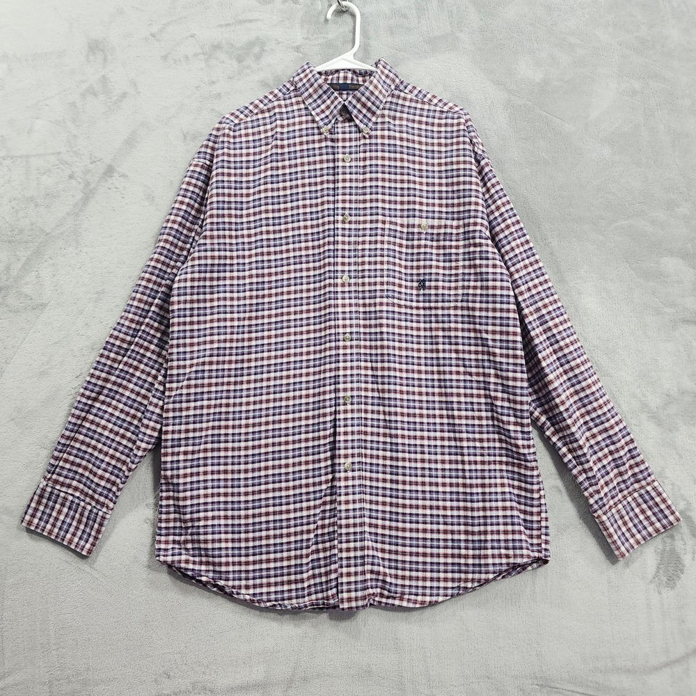 Vintage‎ Wrangler Twenty X Shirt Mens L Red Blue Plaid Button Front Long Sleeve